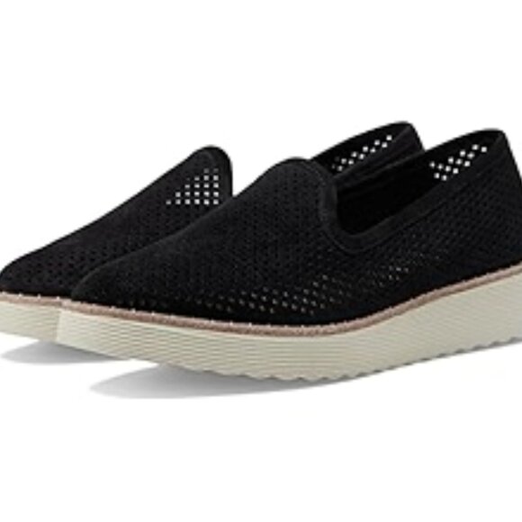 NEW JOHNSTON AND MURPHY Suede Mitzi Perforated Venetian Loafers black for women